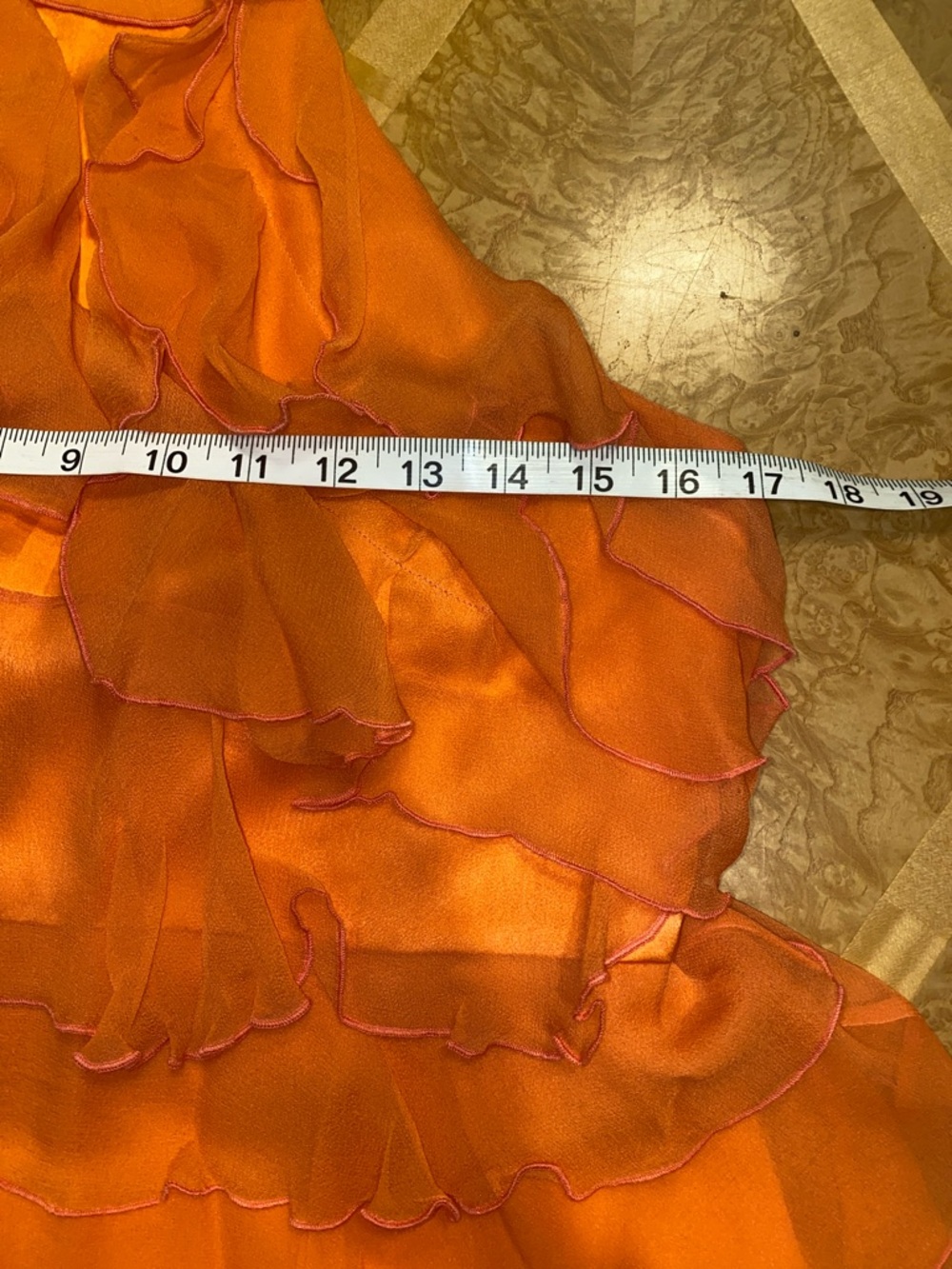 Alice + Olivia Coral Silk Chiffon Tiered Ruffle Halter Mini Dress Size Large - Picture 9 of 15